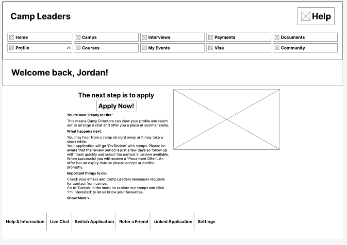 A wireframe created for the site