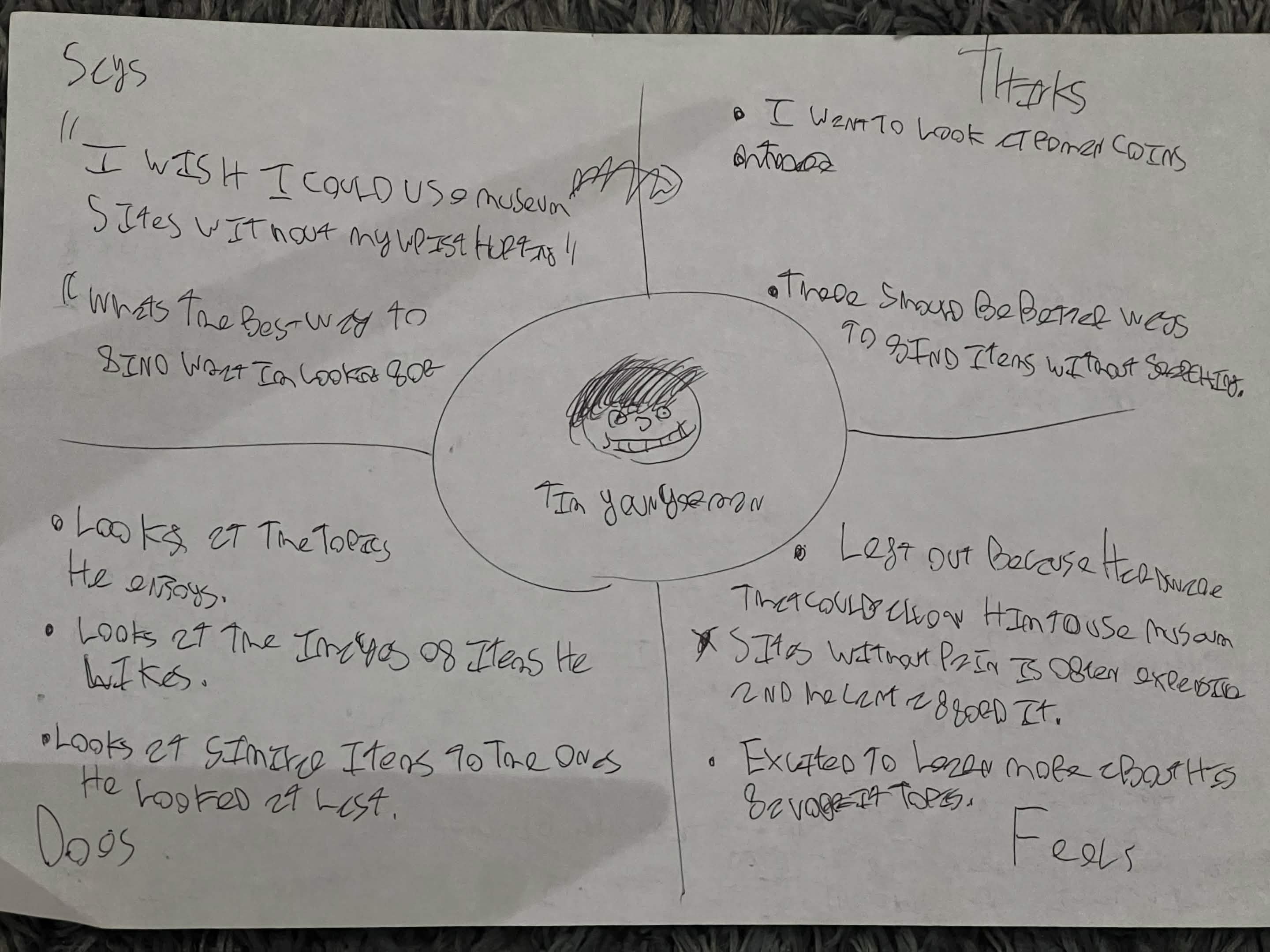 An empathy map created for the site